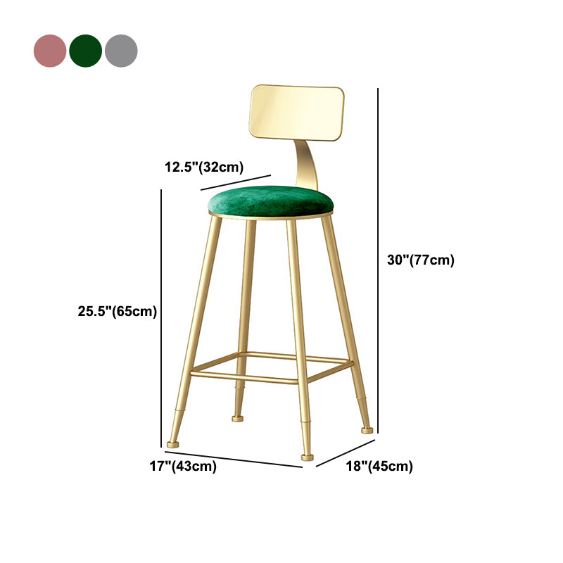 Nordic Style Backrest Counter Stool Iron Cafe Bar Stool with Velvet Cushion and Pedal