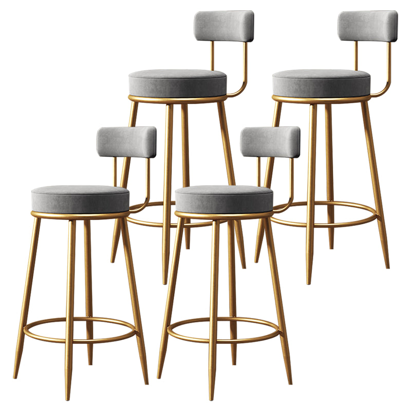 Glam Armless Backrest Counter Stool Iron Dessert Shop Bar Stool with Velvet Cushion