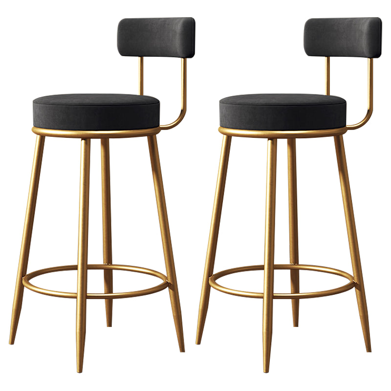 Glam Armless Backrest Counter Stool Iron Dessert Shop Bar Stool with Velvet Cushion