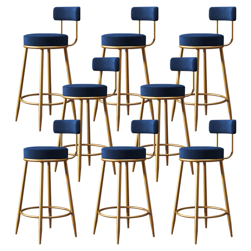 Glam Armless Backrest Counter Stool Iron Dessert Shop Bar Stool with Velvet Cushion