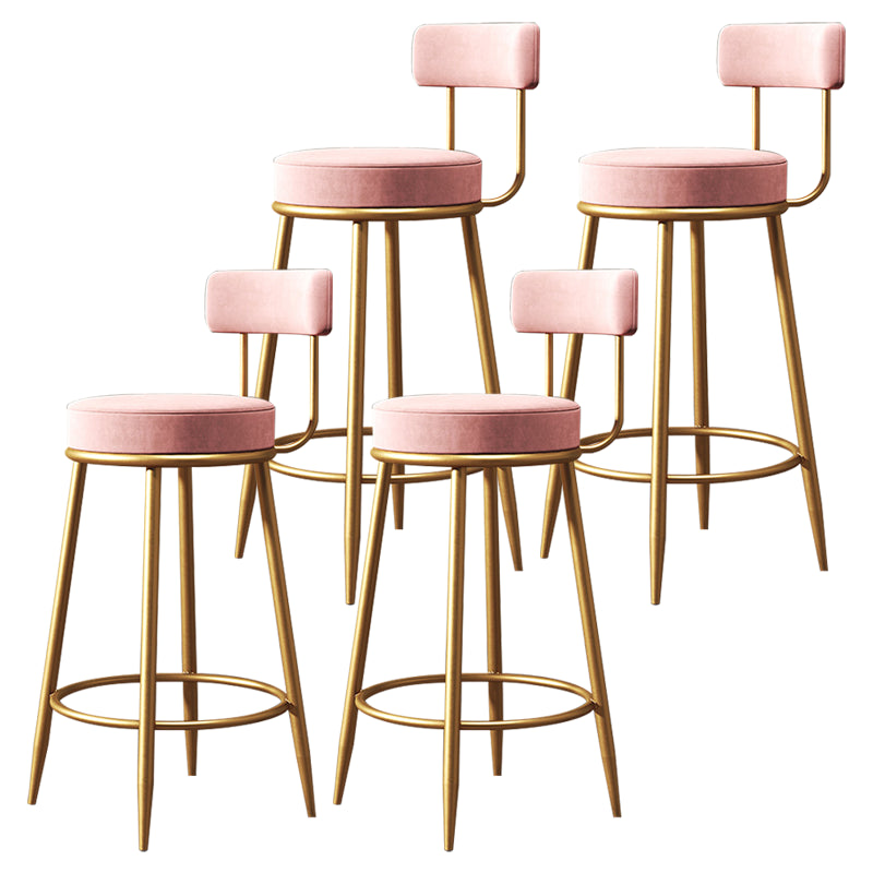 Glam Armless Backrest Counter Stool Iron Dessert Shop Bar Stool with Velvet Cushion