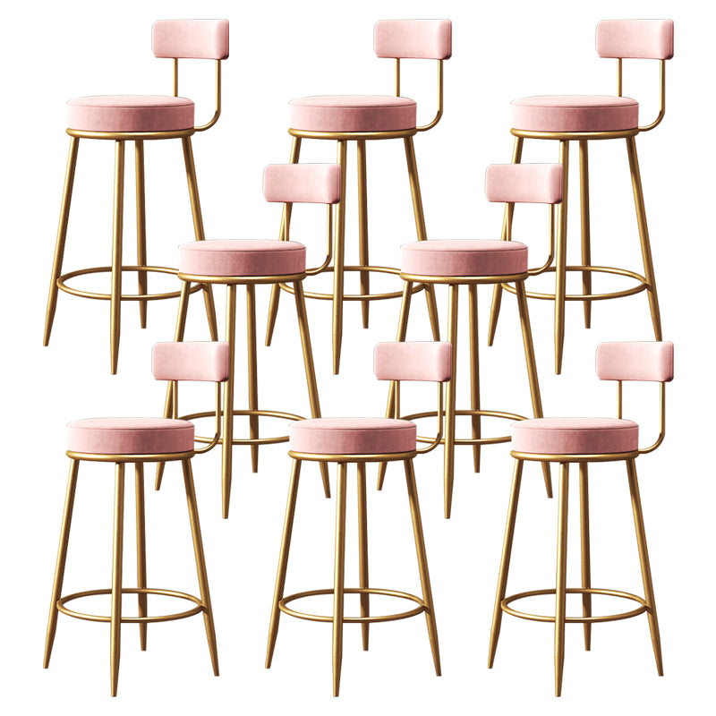 Glam Armless Backrest Counter Stool Iron Dessert Shop Bar Stool with Velvet Cushion
