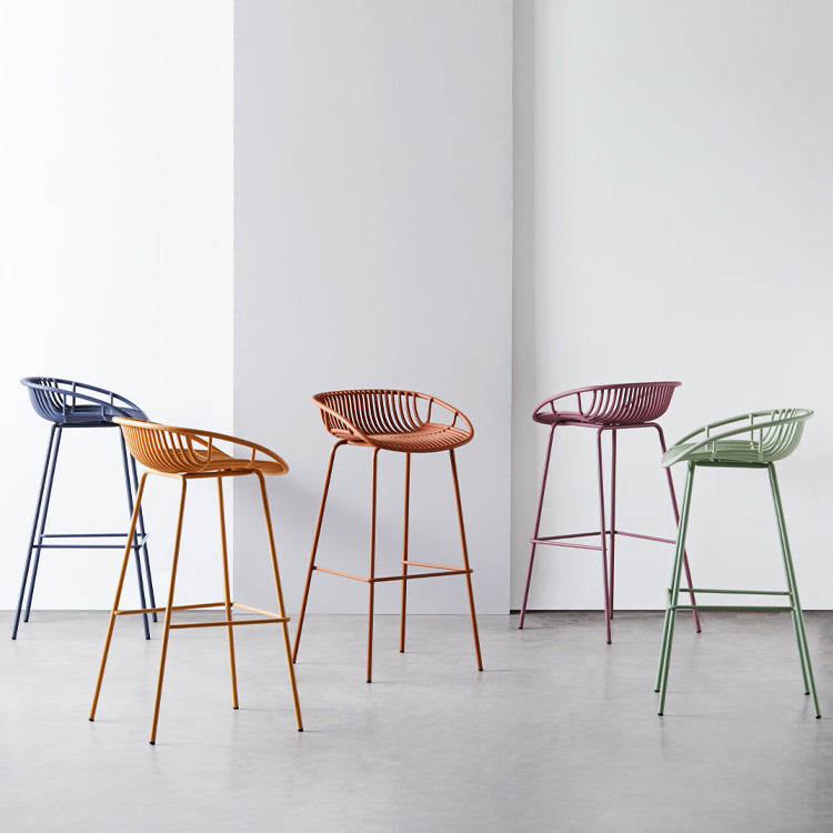 Modern Dessert Shop Low Back Stool Matte Finish Iron Bar Stool