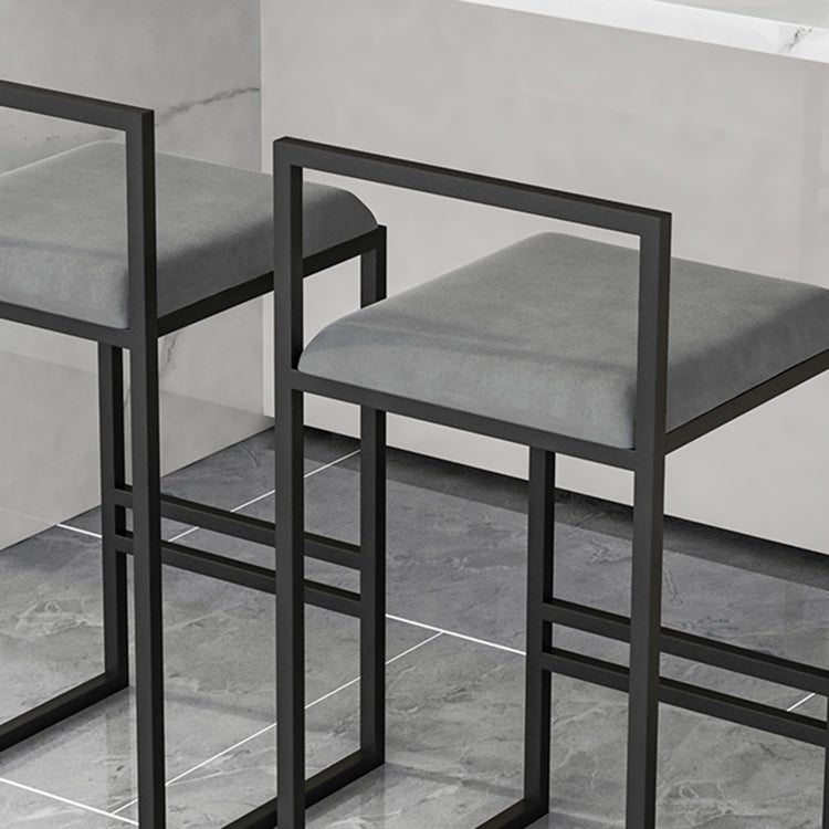 Modern Backrest Armless Counter Stool Iron Kitchen Bar Stool with Velvet Cushion and Pedal
