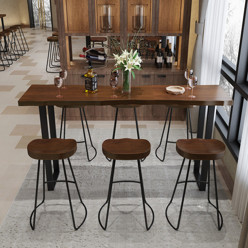 Modern Armless Counter Stool Iron Dessert Shop Bar Stool with Wooden Seat and Pedal