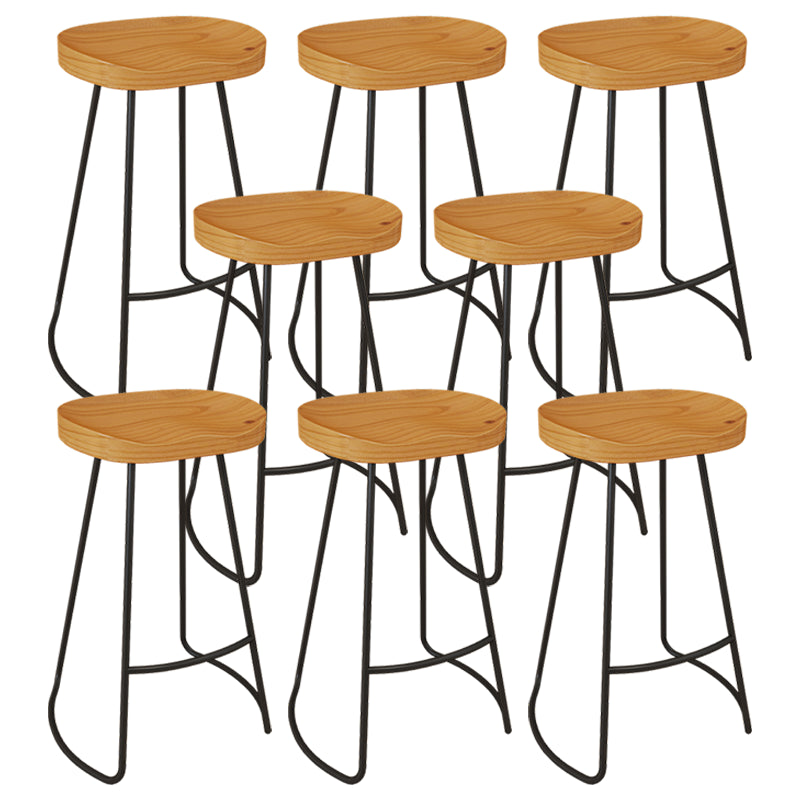 Modern Armless Counter Stool Iron Dessert Shop Bar Stool with Wooden Seat and Pedal