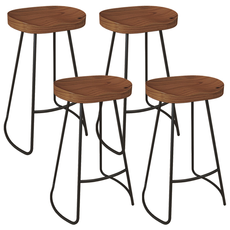 Modern Armless Counter Stool Iron Dessert Shop Bar Stool with Wooden Seat and Pedal