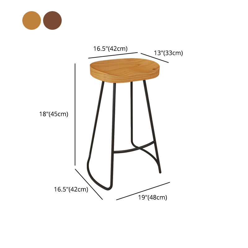 Modern Armless Counter Stool Iron Dessert Shop Bar Stool with Wooden Seat and Pedal