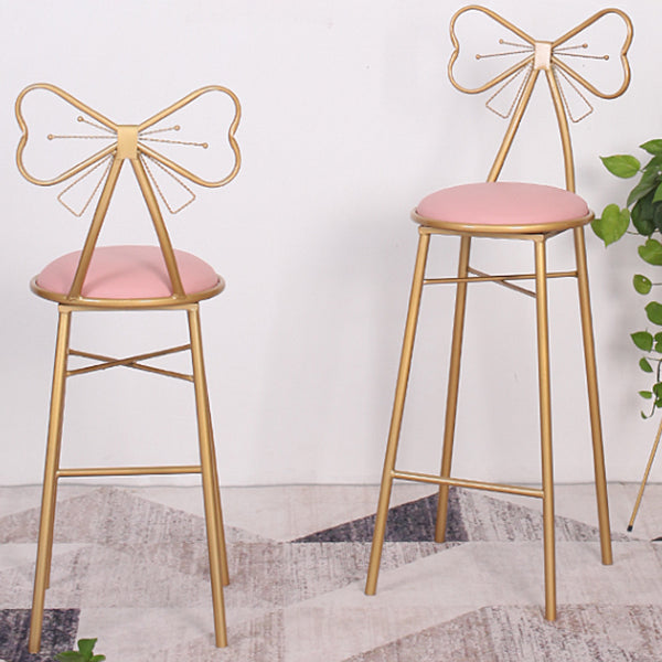 Nordic Armless Backrest Counter Stool Iron Cafe Bar Stool with Leather Cushion and Pedal