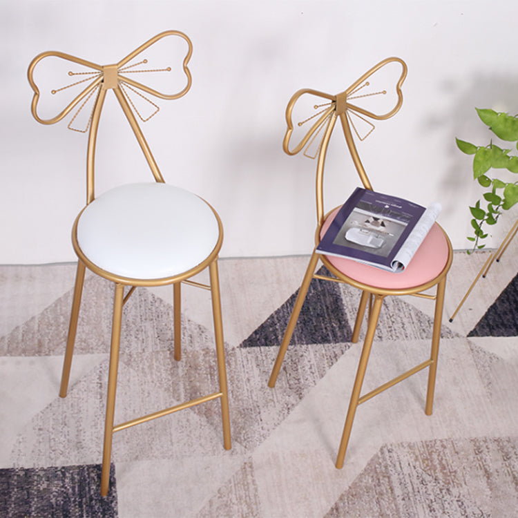 Nordic Armless Backrest Counter Stool Iron Cafe Bar Stool with Leather Cushion and Pedal