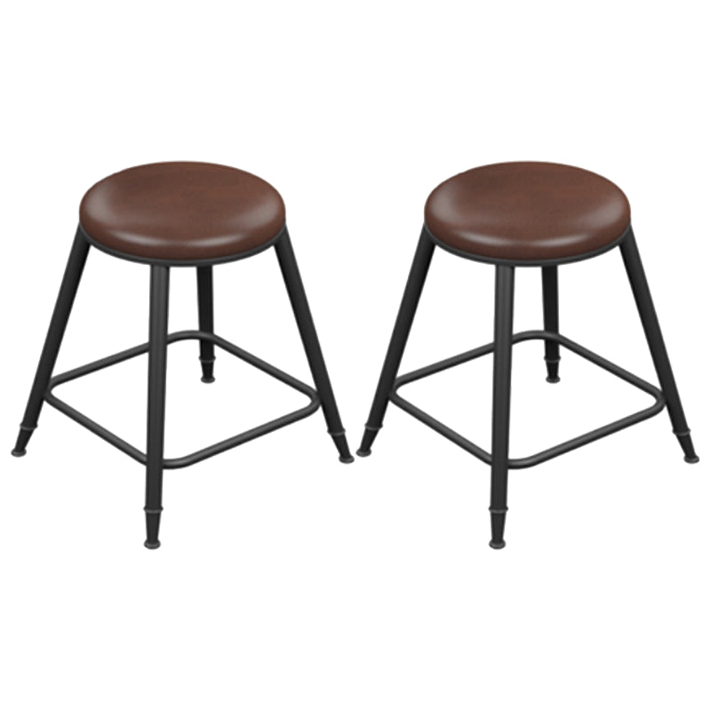 Industrial Armless Counter Stool Steel Cafe Bar Stool with Leather Cushion and Pedal