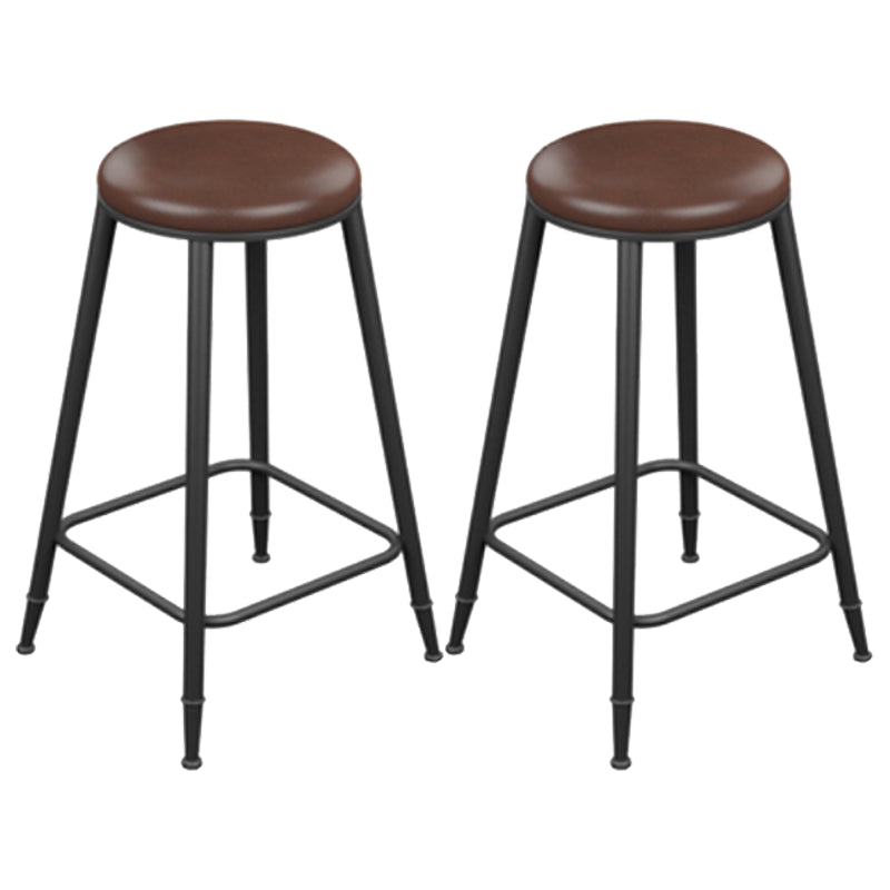 Industrial Armless Counter Stool Steel Cafe Bar Stool with Leather Cushion and Pedal