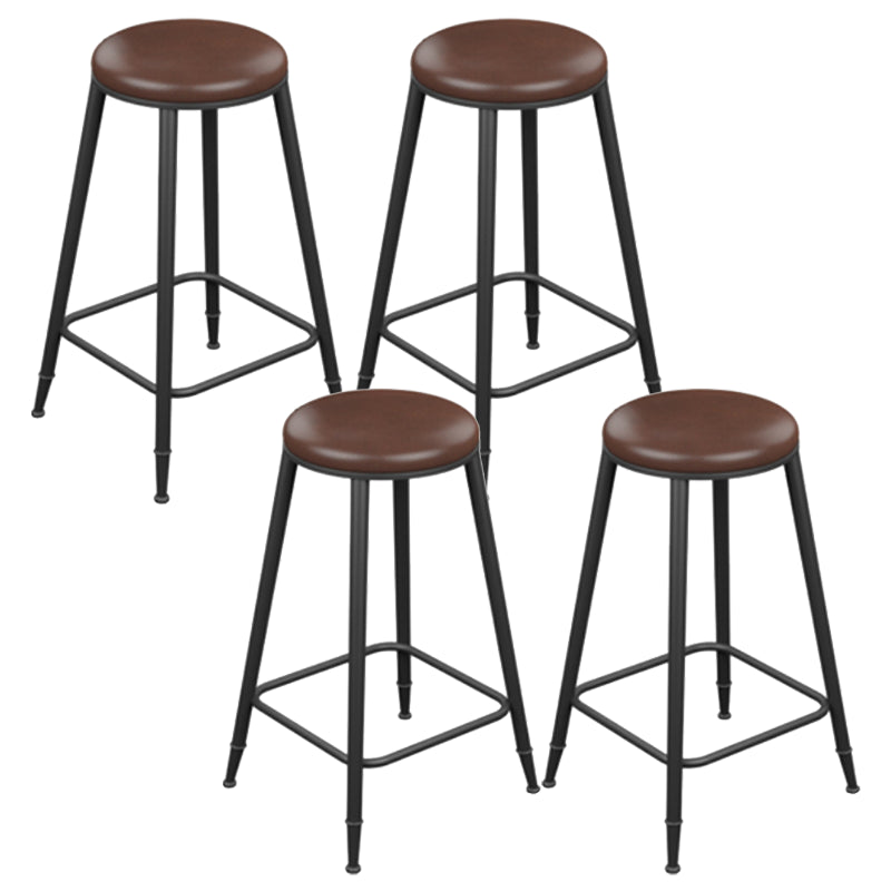 Industrial Armless Counter Stool Steel Cafe Bar Stool with Leather Cushion and Pedal
