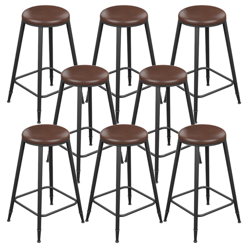 Industrial Armless Counter Stool Steel Cafe Bar Stool with Leather Cushion and Pedal