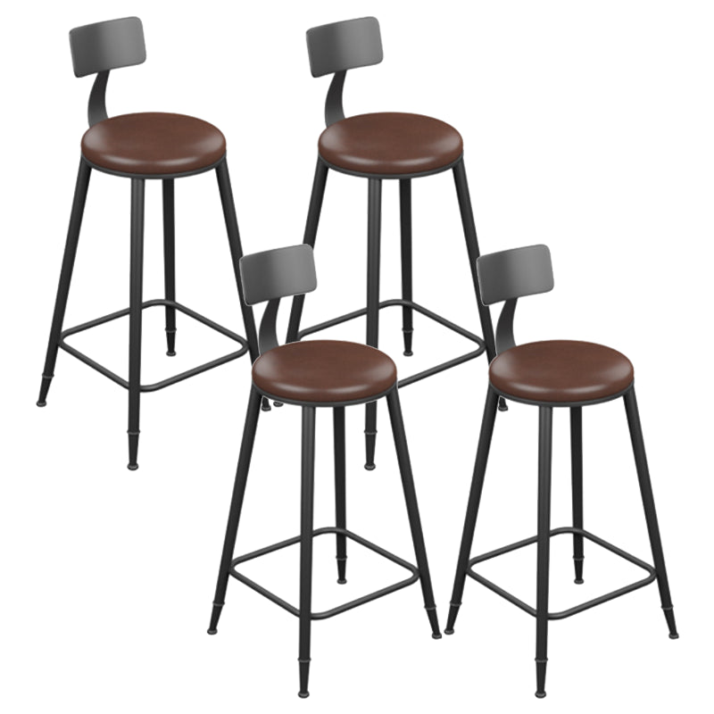 Industrial Armless Counter Stool Steel Cafe Bar Stool with Leather Cushion and Pedal
