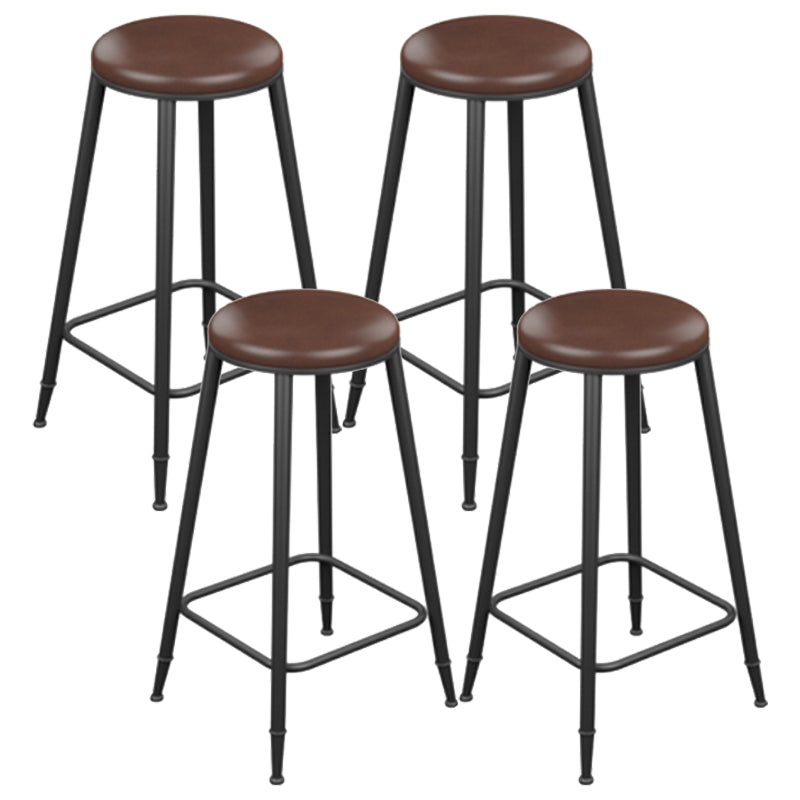 Industrial Armless Counter Stool Steel Cafe Bar Stool with Leather Cushion and Pedal