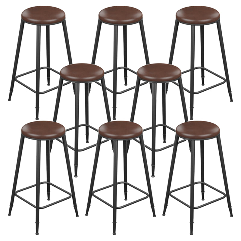Industrial Armless Counter Stool Steel Cafe Bar Stool with Leather Cushion and Pedal