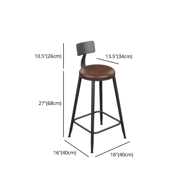 Industrial Armless Counter Stool Steel Cafe Bar Stool with Leather Cushion and Pedal