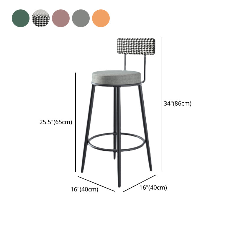 Modern Backrest Armless Counter Stool Iron Kitchen Bar Stool with Velvet Cushion