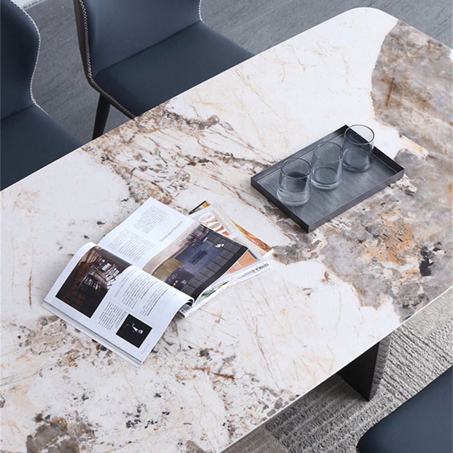 Modern Sintered Stone Top Dining Set Rectangle 1/2/5/7 Pieces Dining Area Table Set