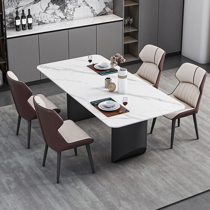 Modern Iron Dinette Set 1/2/5/7 Pieces Rectangle White Sintered Stone Top Dining Table Set