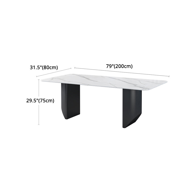 Modern Iron Dinette Set 1/2/5/7 Pieces Rectangle White Sintered Stone Top Dining Table Set