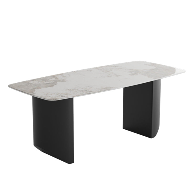 Modern Steel Dinette Set 1/2/7 Pieces Rectangle White Sintered Stone Top Dining Table Set