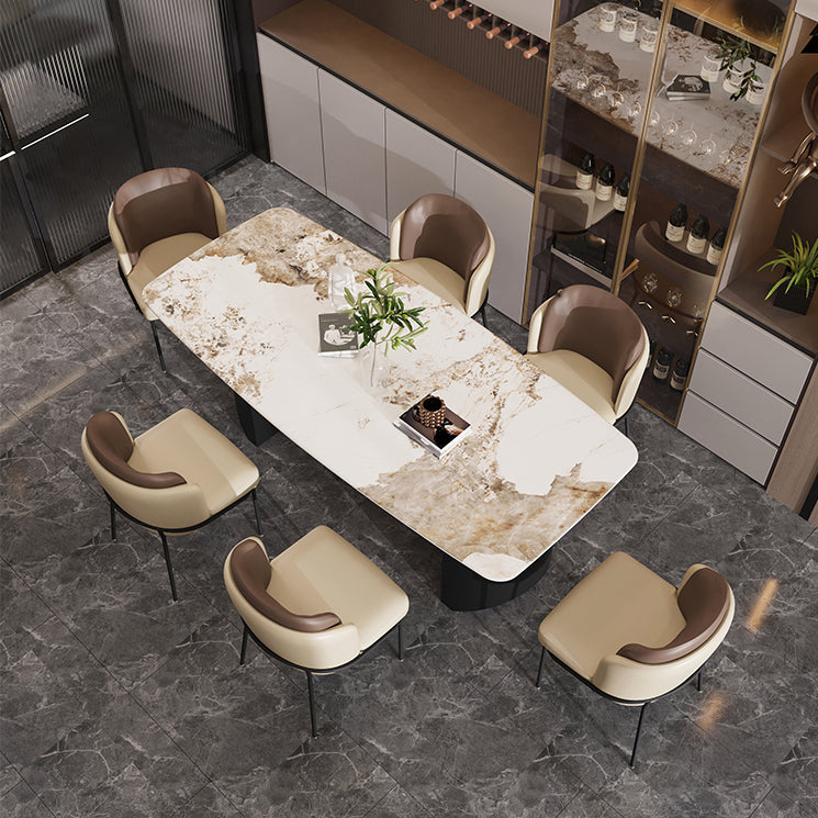 Modern Steel Dinette Set 1/2/7 Pieces Rectangle White Sintered Stone Top Dining Table Set