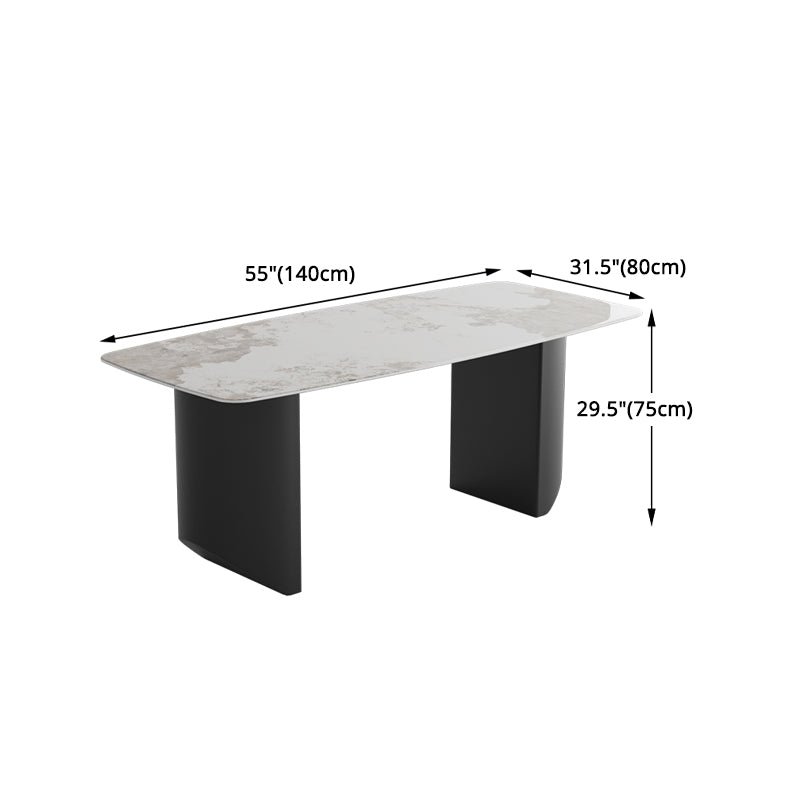 Modern Steel Dinette Set 1/2/7 Pieces Rectangle White Sintered Stone Top Dining Table Set