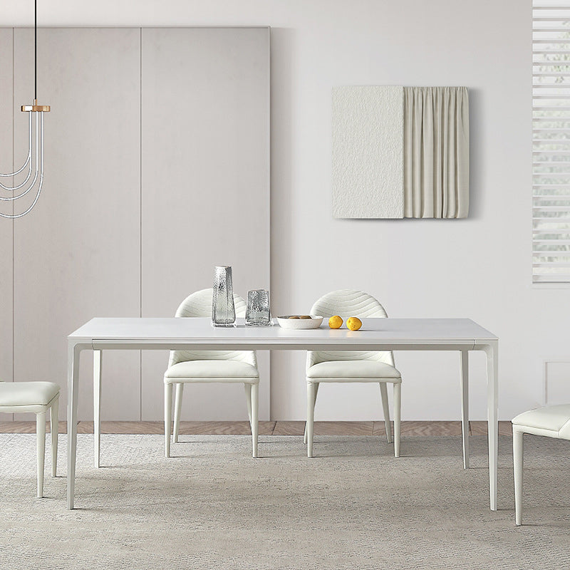 Modern Rectangle Dining Table Stone Top Table with Metal Base in White