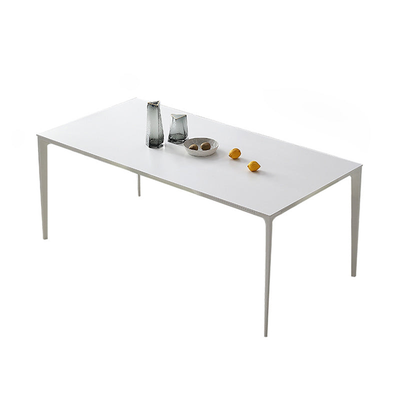 Modern Rectangle Dining Table Stone Top Table with Metal Base in White