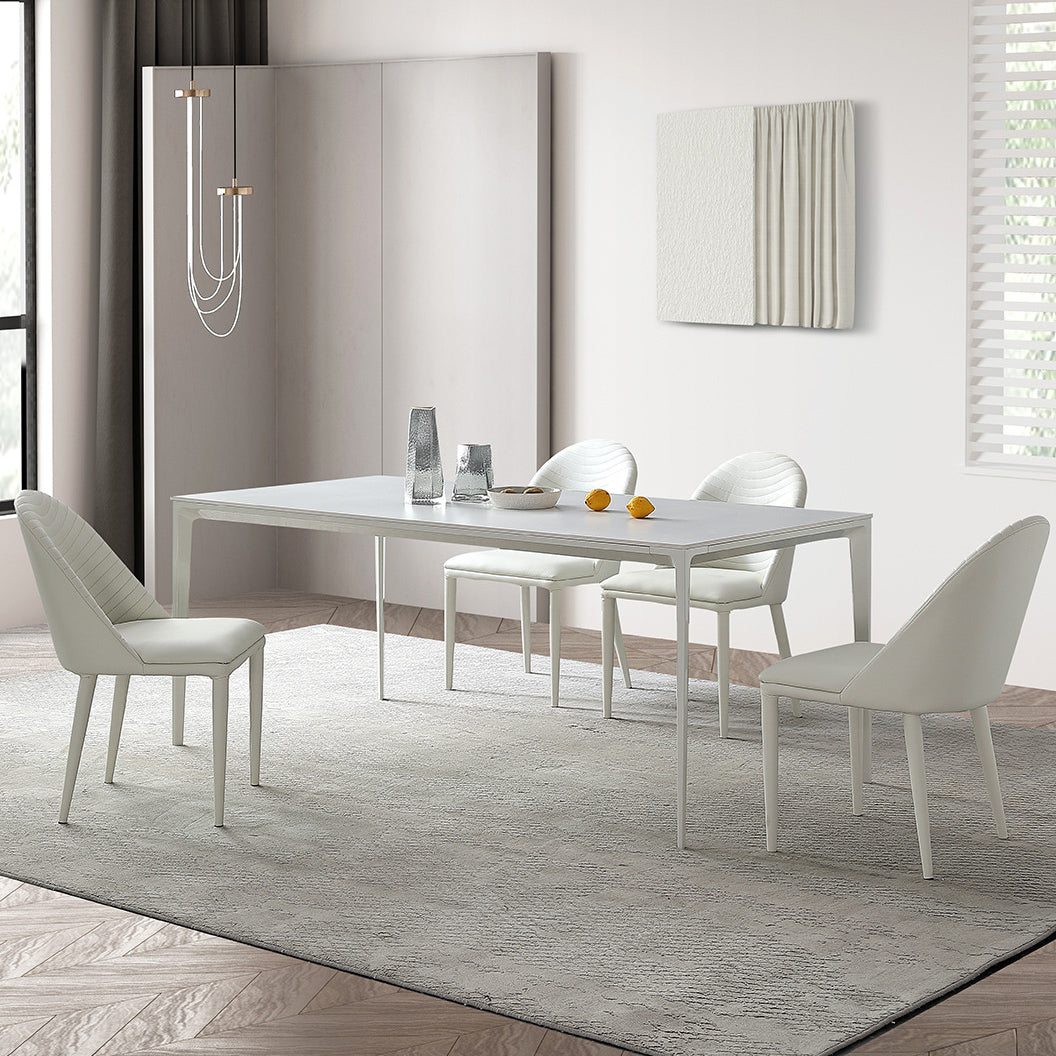 Modern Rectangle Dining Table Stone Top Table with Metal Base in White