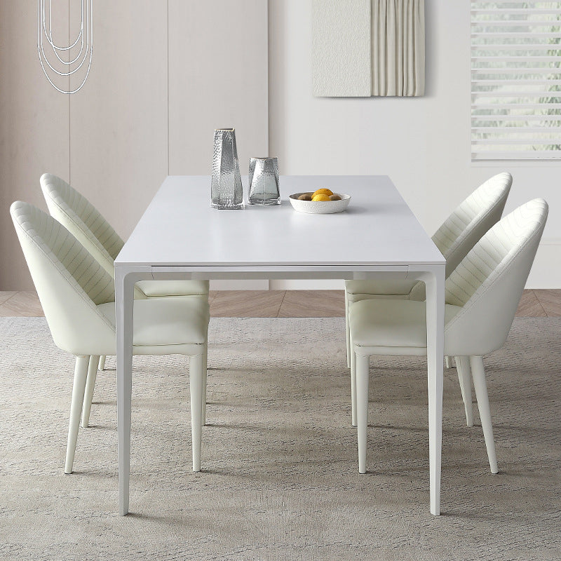 Modern Rectangle Dining Table Stone Top Table with Metal Base in White