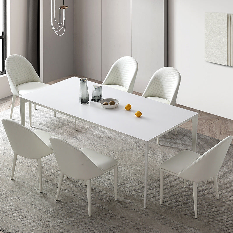 Modern Rectangle Dining Table Stone Top Table with Metal Base in White