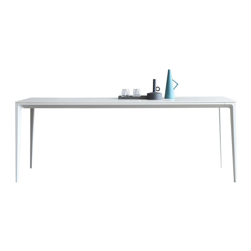 Modern Rectangle Dining Table Stone Top Table with Metal Base in White