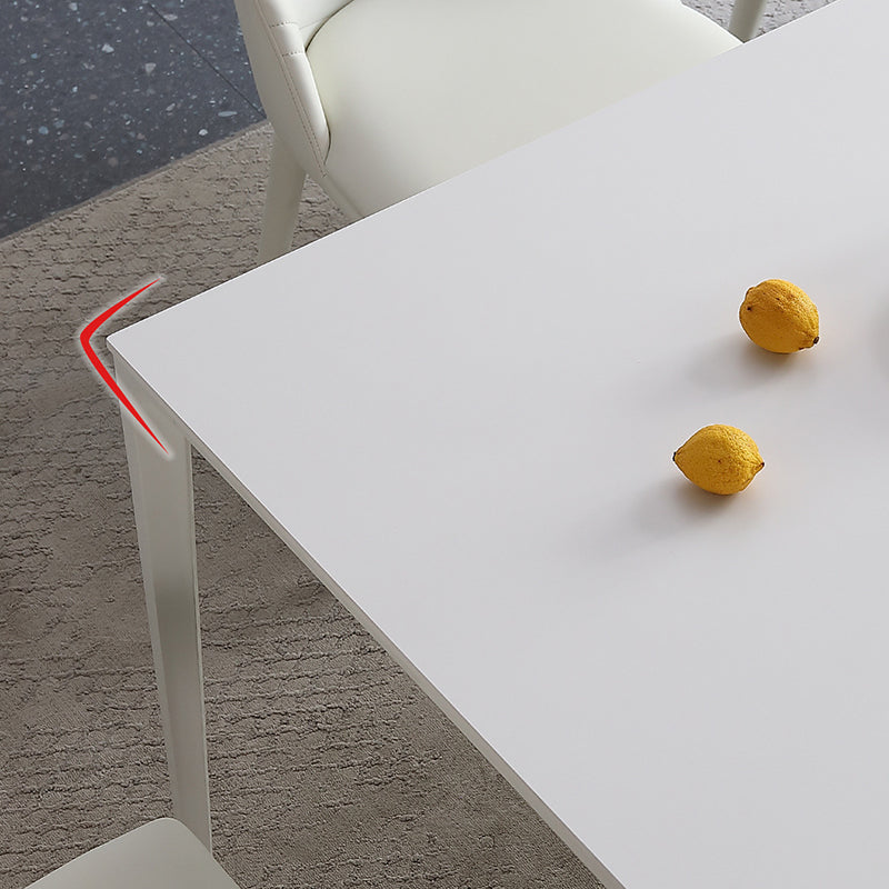 Modern Rectangle Dining Table Stone Top Table with Metal Base in White