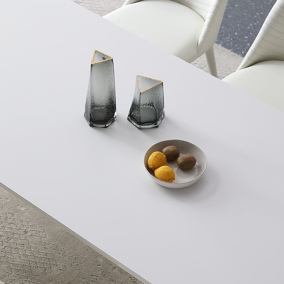 Modern Rectangle Dining Table Stone Top Table with Metal Base in White