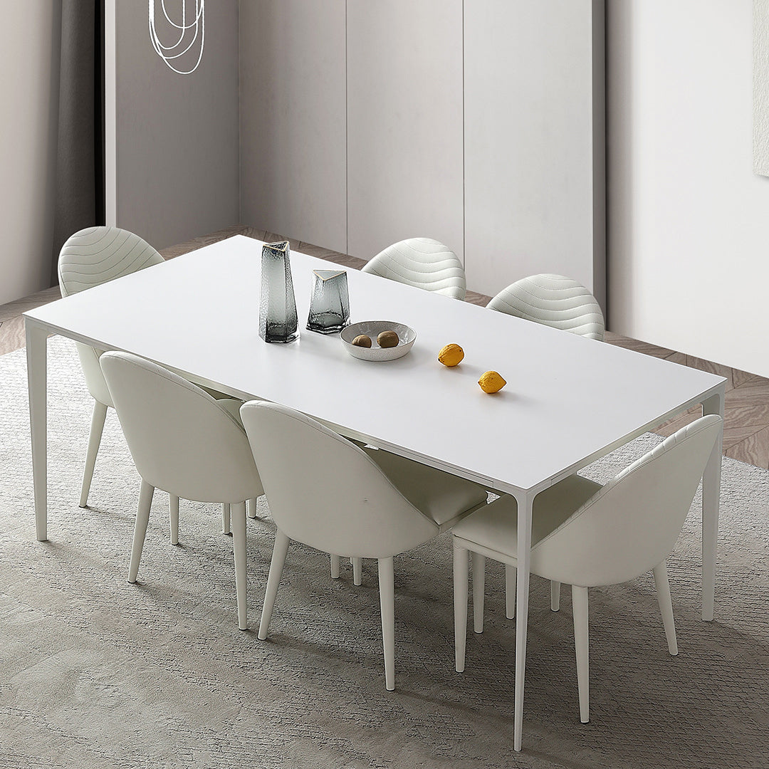 Modern Rectangle Dining Table Stone Top Table with Metal Base in White