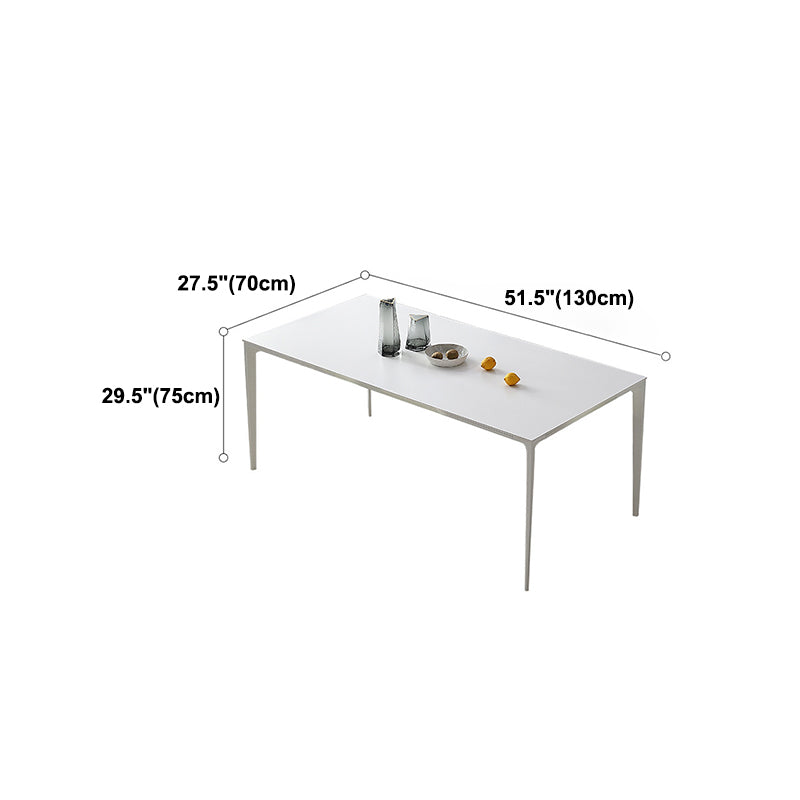 Modern Rectangle Dining Table Stone Top Table with Metal Base in White