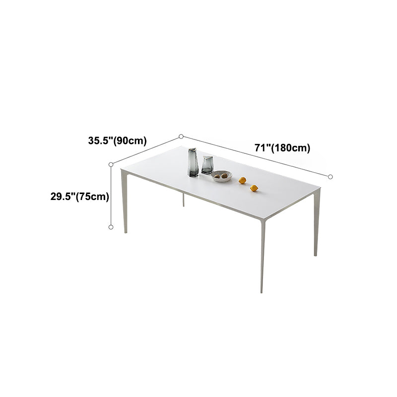 Modern Rectangle Dining Table Stone Top Table with Metal Base in White