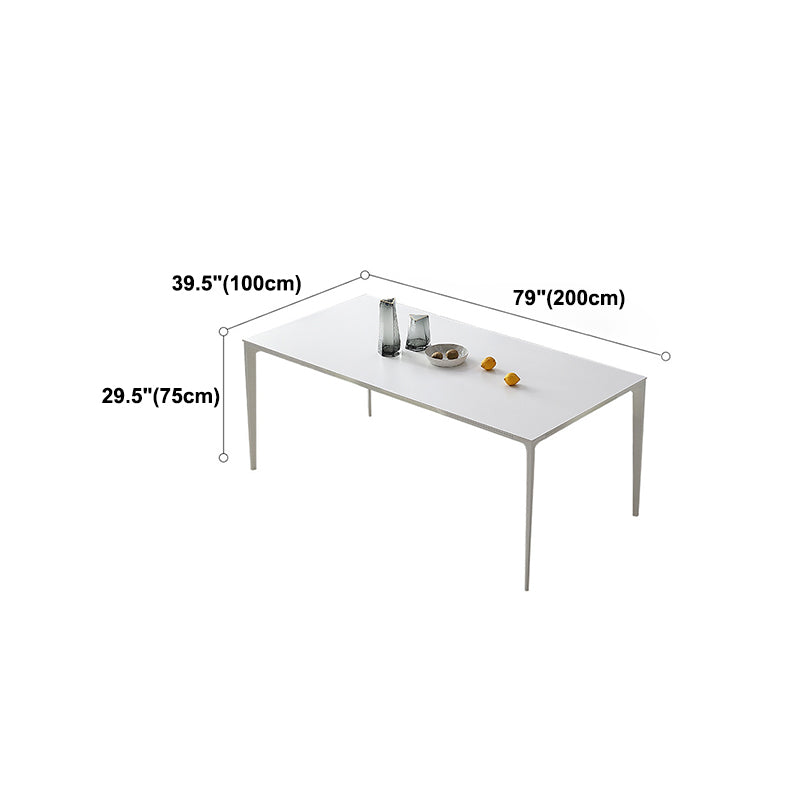 Modern Rectangle Dining Table Stone Top Table with Metal Base in White