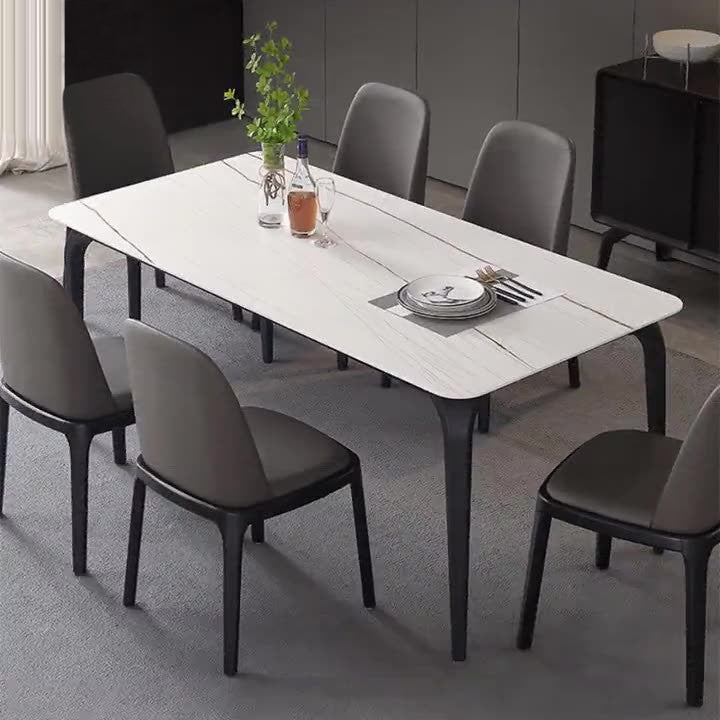 Modern Rectangle Dining Table Stone Top Table with Stainless Steel 4 Legs