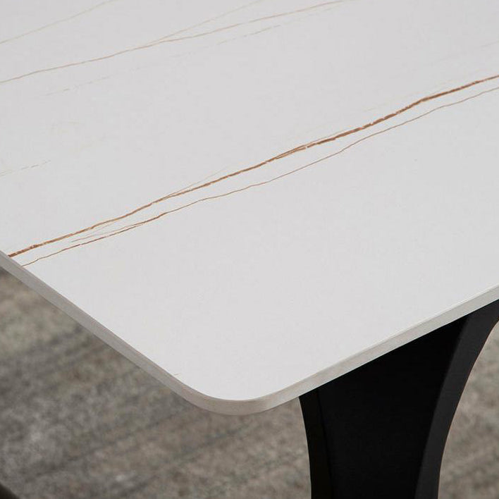 Modern Rectangle Dining Table Stone Top Table with Stainless Steel 4 Legs
