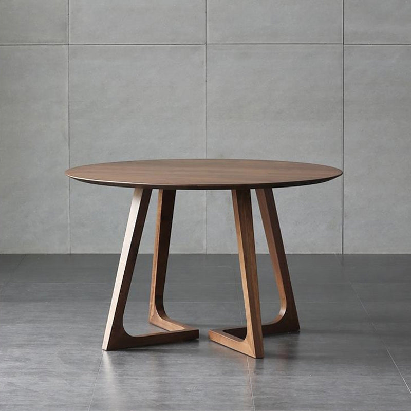 Round Wood Color Dining Table Pinewood Table Contemporary with Double Pedestal