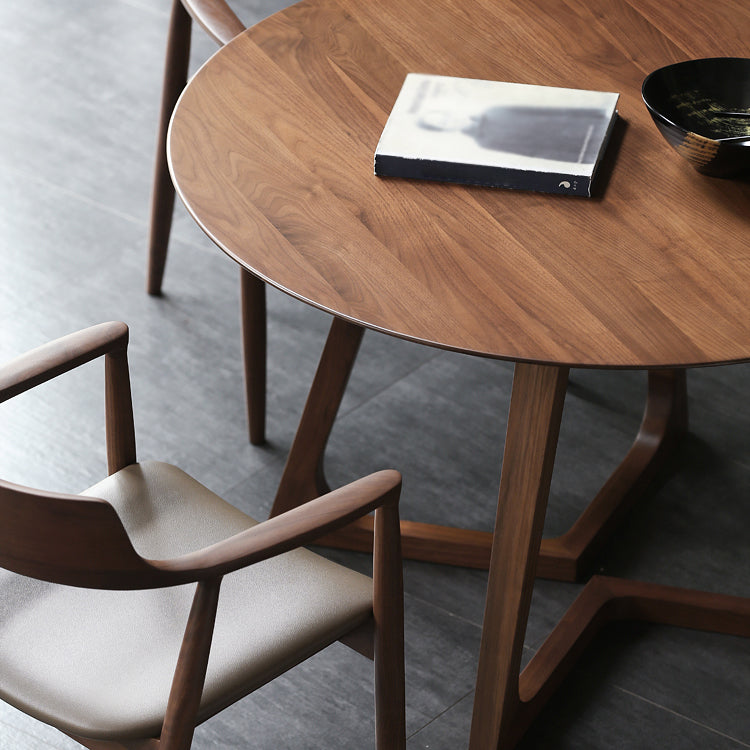 Round Wood Color Dining Table Pinewood Table Contemporary with Double Pedestal
