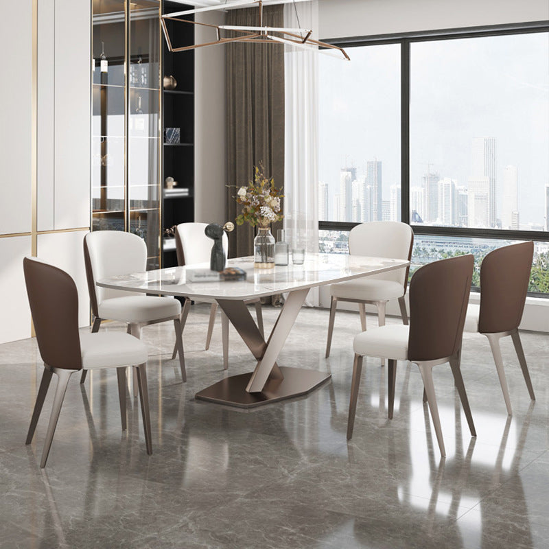 Rectangle Dining Table Stone Top Table with Stainless Steel Pedestal Base