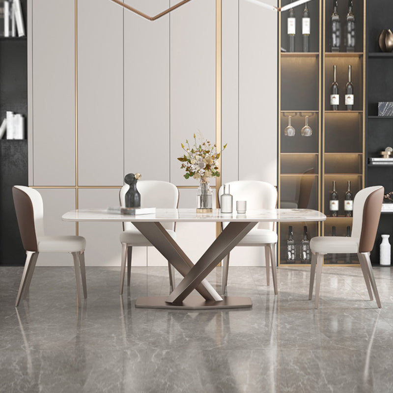 Rectangle Dining Table Stone Top Table with Stainless Steel Pedestal Base