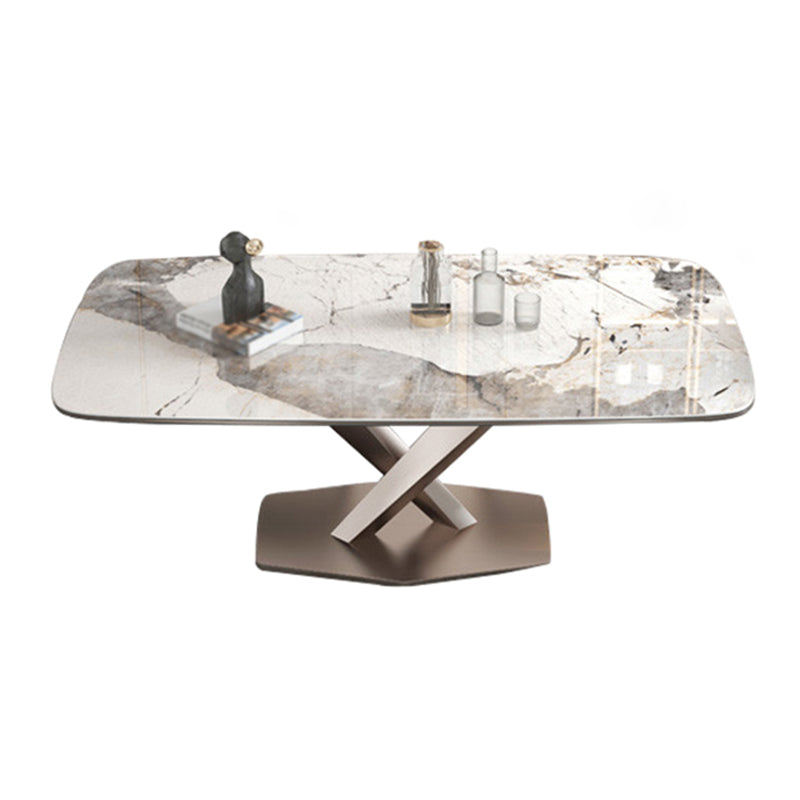 Rectangle Dining Table Stone Top Table with Stainless Steel Pedestal Base