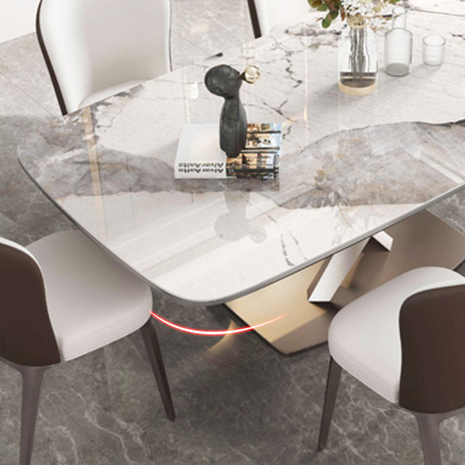 Rectangle Dining Table Stone Top Table with Stainless Steel Pedestal Base
