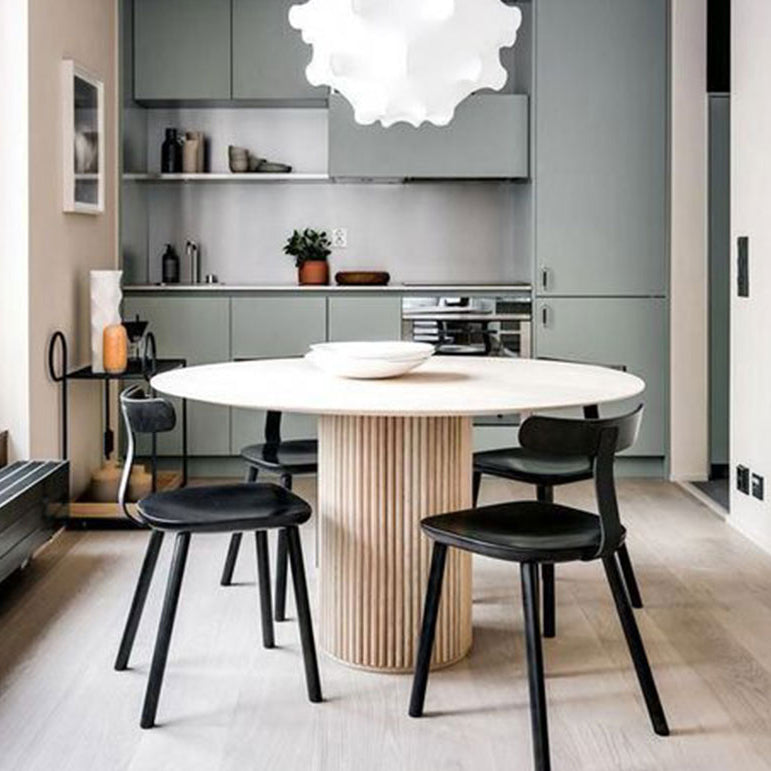 Round Pedestal Dining Site Table Contemporary Style Pine Solid Wood Dinette Table